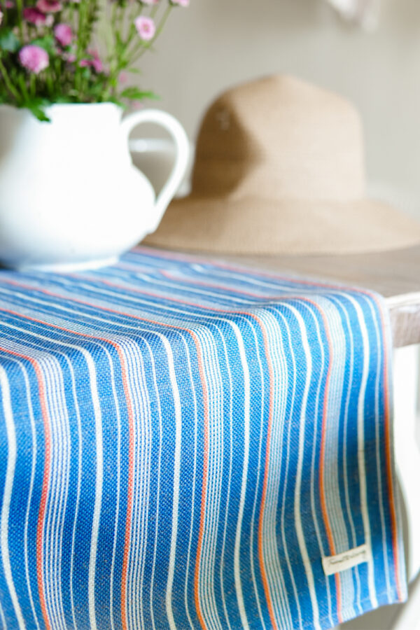 Powder Blue Runner July Stripes Table Runner | Blue, Orange, White | Trumatter
